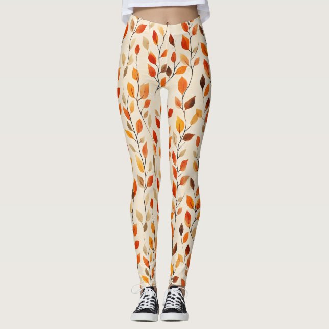 Höst löv Fall Mönster Leggings (Framsida)