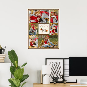 Höst löv Family Monogram 6 Photo Thanksgiving Poster