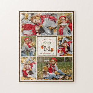 Höst löv Family Monogram 6 Photo Thanksgiving Pussel