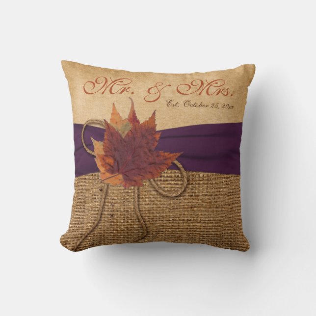 Höst löv, FAUX Burlap Bröllop Pillow Kudde (Framsida)