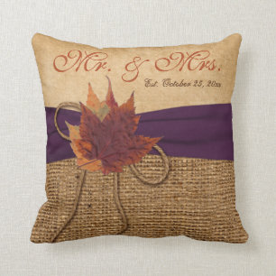 Höst löv, FAUX Burlap Bröllop Pillow Kudde