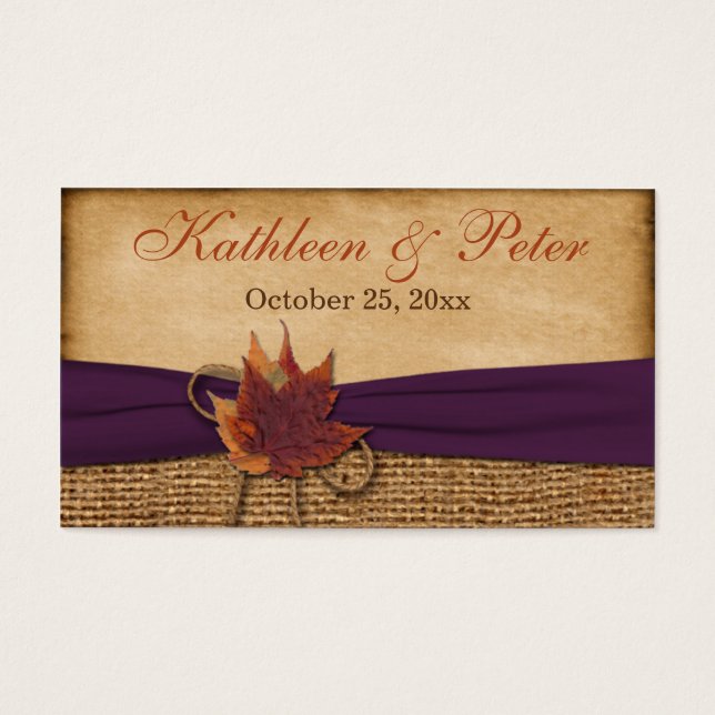 Höst löv FAUX Burlap Bröllopsförmånlig Märkre Visitkort (Framsidan)