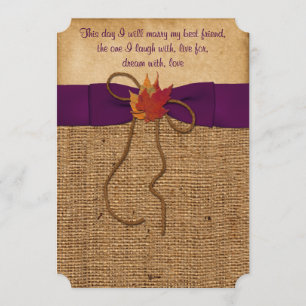 Höst löv FAUX Burlap, Bröllopsinbjudan - Lila Inbjudningar
