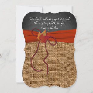 Höst löv FAUX Burlap, Bröllopsinbjudan till Chalkb Inbjudningar
