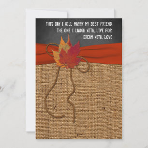 Höst löv FAUX Burlap, Bröllopsinbjudan till Chalkb Inbjudningar