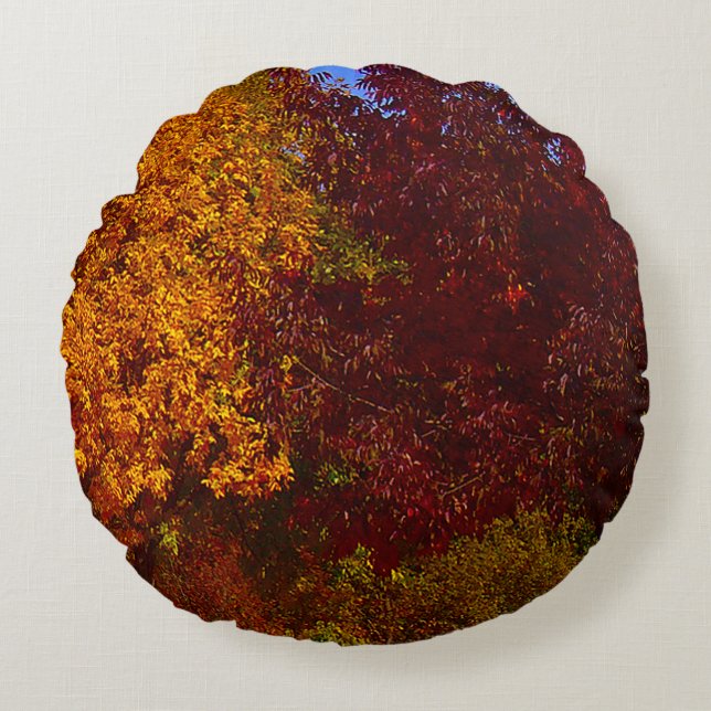 Höst löv för Gult och Lila, ZSSPG Rund Kudde (Framsidan)