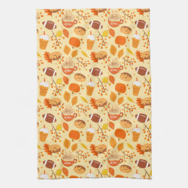 Höst löv fotbollen och Pumpkin Spice Mönster Kökshandduk