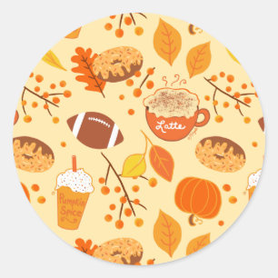 Höst löv fotbollen och Pumpkin Spice Mönster Runt Klistermärke
