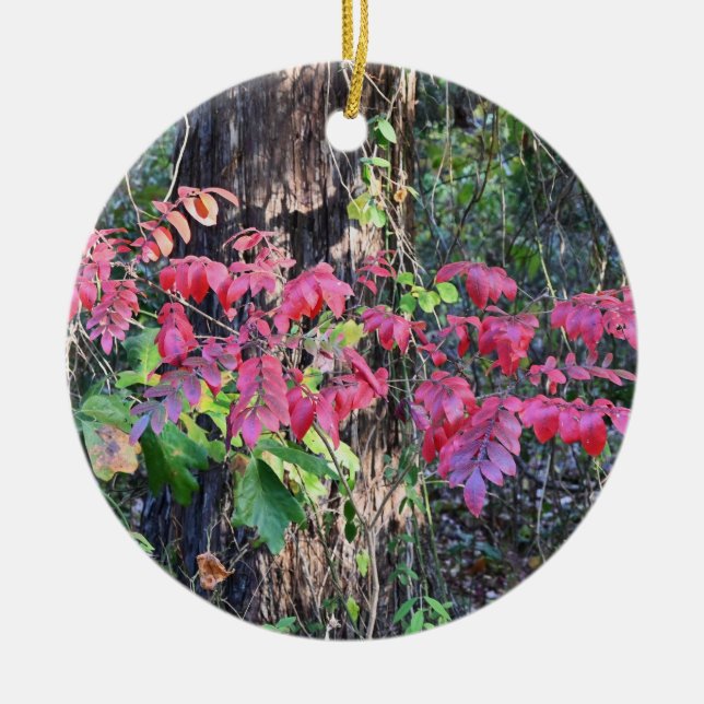 Höst löv fotoorange julgransprydnad keramik (Framsidan)