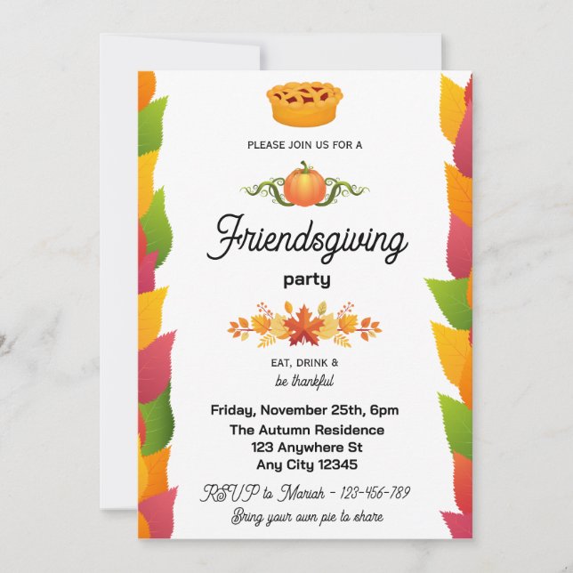 Höst löv Friendsgiving inbjudan (Framsida)