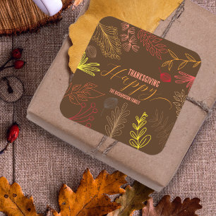 Höst löv Grenar och Berries Thanksgiving Fyrkantigt Klistermärke