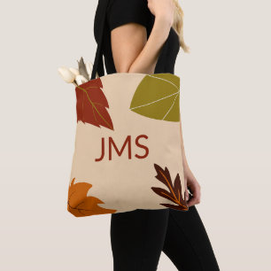 Höst löv Grönt Brown och Orange Monogram Tygkasse