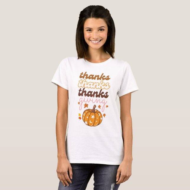 Höst löv Groovy Pumpkin Helgdag Thanksgiving T Shirt (Hel framsida)