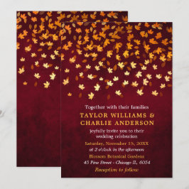Höst löv Grunge Guld och Röda Bröllop Inbjudningar