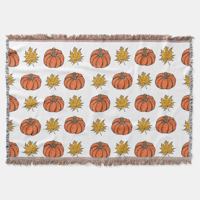 Höst löv: Hand-Drawn Pumpkin Mönster Filt (Framsidan)