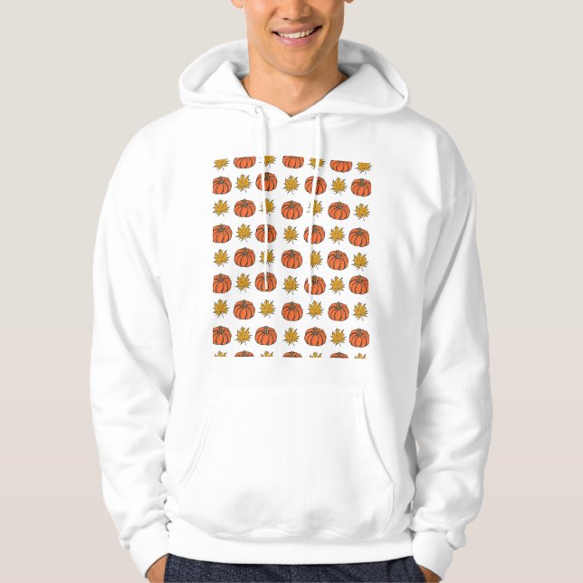 Höst löv: Hand-Drawn Pumpkin Mönster Hoodie (Framsida)