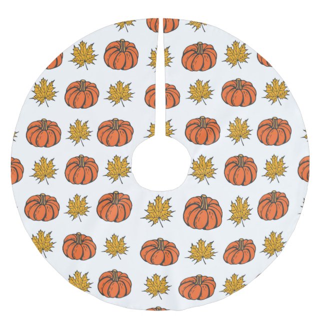 Höst löv: Hand-Drawn Pumpkin Mönster Julgransmatta Borstad Polyester (Framsidan)