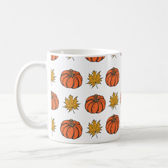 Höst löv: Hand-Drawn Pumpkin Mönster Kaffemugg (Vänster)