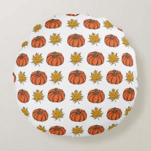 Höst löv: Hand-Drawn Pumpkin Mönster Rund Kudde
