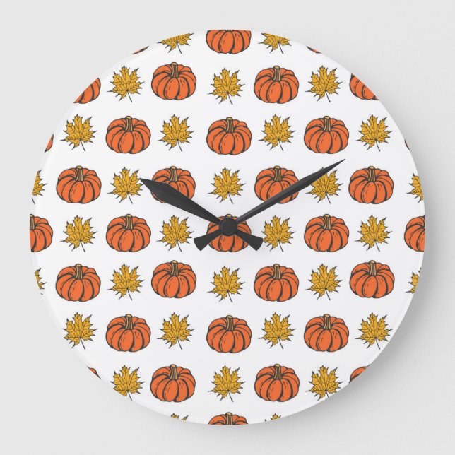 Höst löv: Hand-Drawn Pumpkin Mönster Stor Klocka (Framsida)