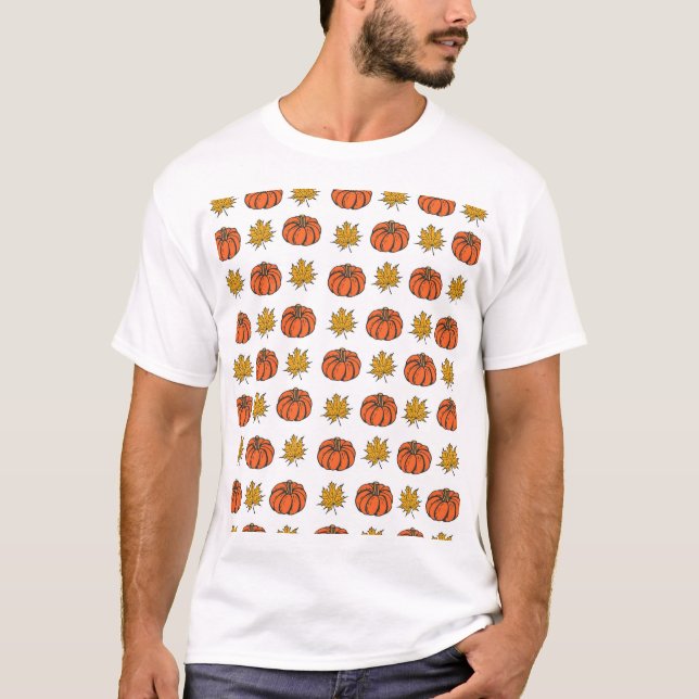 Höst löv: Hand-Drawn Pumpkin Mönster T Shirt (Framsida)