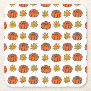 Höst löv: Hand-Drawn Pumpkin Mönster Underlägg Papper Kvadrat