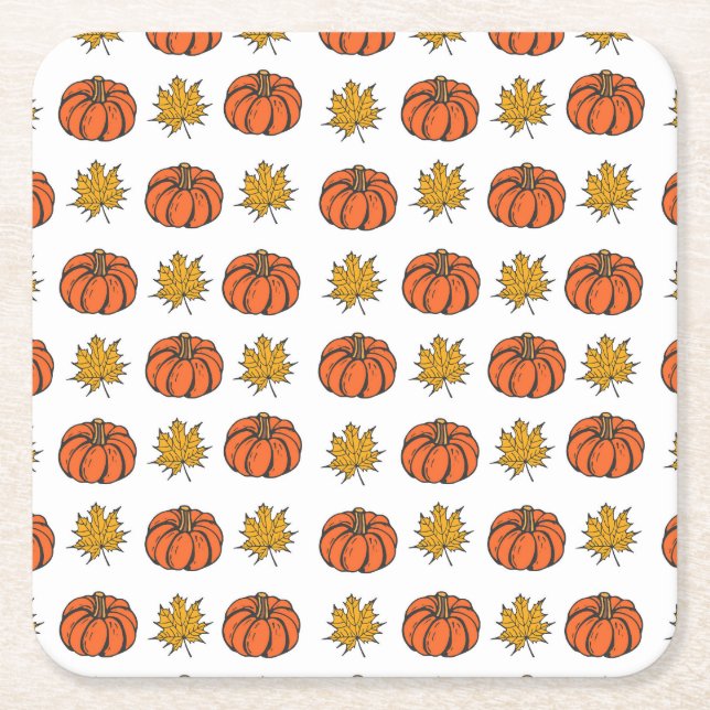 Höst löv: Hand-Drawn Pumpkin Mönster Underlägg Papper Kvadrat (Framsidan)