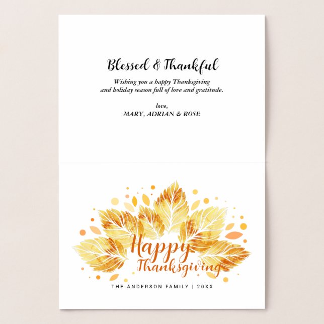 Höst löv Happy thanksgiving Helgdag Gift Folierat Kort (Insida)
