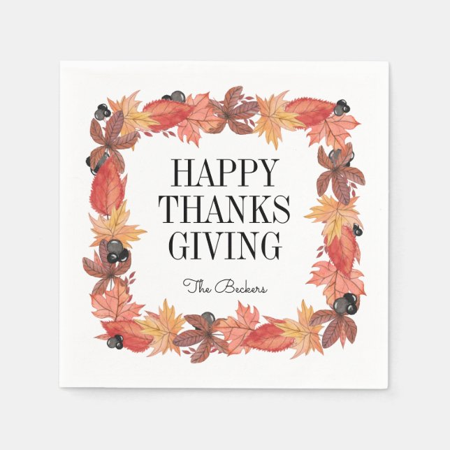 Höst löv Happy thanksgiving Pappersservett (Framsidan)