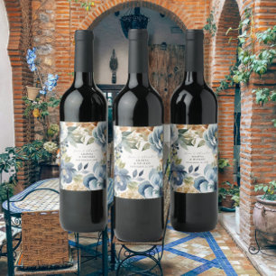 Höst löv hösten Blommigt Blue Modern Bröllop Vinflaska Etikett