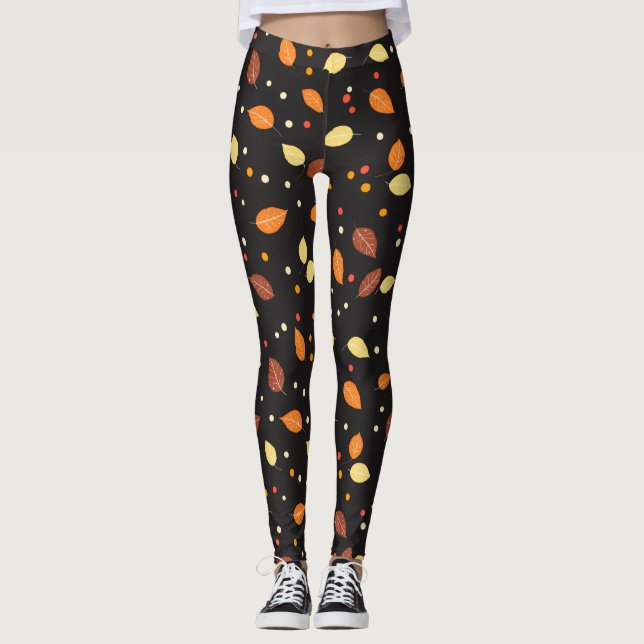 Höst löv hösten Mönster Leggings (Framsida)