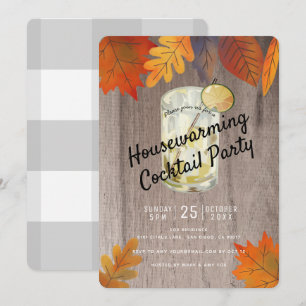 Höst löv HouseuppvärmCocktail Party Wood Inbjudningar