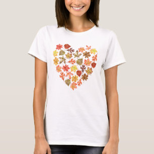 Höst löv i form av ett hjärtvitt t shirt