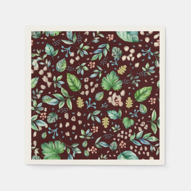 Höst löv i vattenfärg på Burgundy Pappersservett (Framsidan)