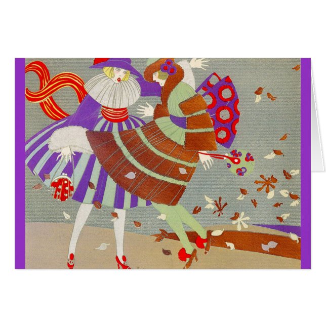 HÖST LÖV I VIND Art Deco Hälsningskort (Framsidan Horizontal)