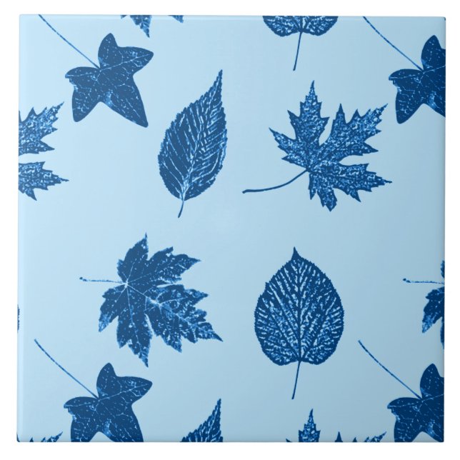 Höst löv - indigo och blek blue kakelplatta (Framsidan)