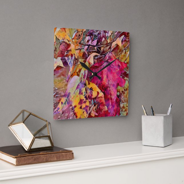 Höst löv inkopplat i vattenfärgsväggslås fyrkantig klocka (Kontor)