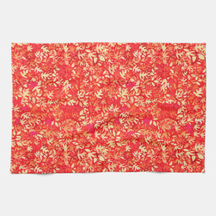 Höst löv, korall orange kökshandduk