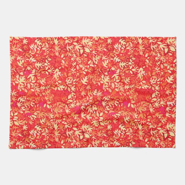 Höst löv, korall orange kökshandduk (Horisontell)
