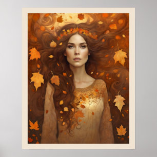 Höst löv Kvinna med Auburn Hair Höst färger Poster