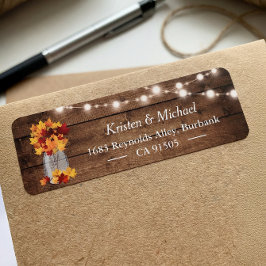 Höst löv Mason Burk String Ljus Rustic Wood Returadress Etikett