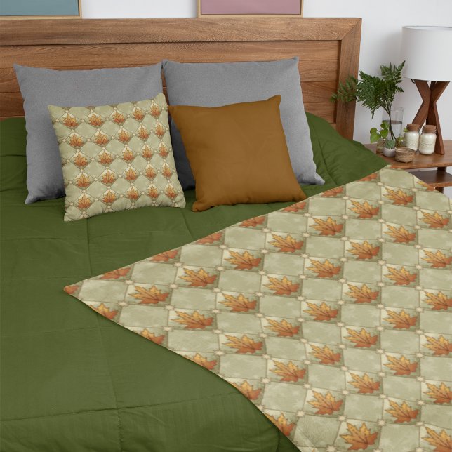 Höst löv med Stars Diamond Mönster Fleecefilt (Autumn Leaves with Stars Diamond Pattern Fleece Blanket Shown with Matching Pillow.)