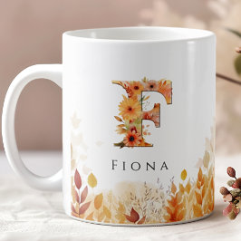 Höst löv Monogram Brev F med Namn Kaffemugg