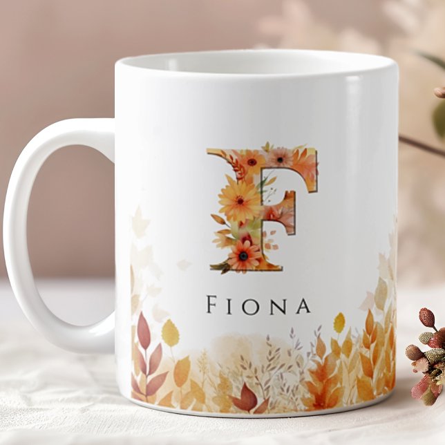 Höst löv Monogram Brev F med Namn Kaffemugg (Skapare uppladdad)