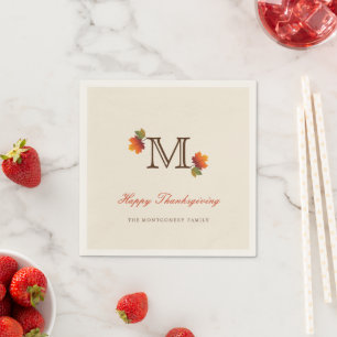 Höst löv Monogram Thanksgiving - Papper middag Pappersservett