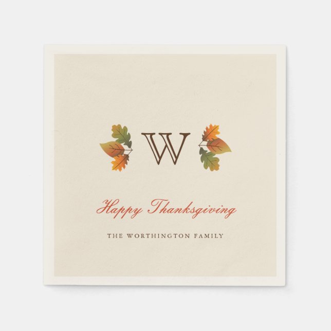 Höst löv Monogram Thanksgiving Party Papper Pappersservett (Framsidan)