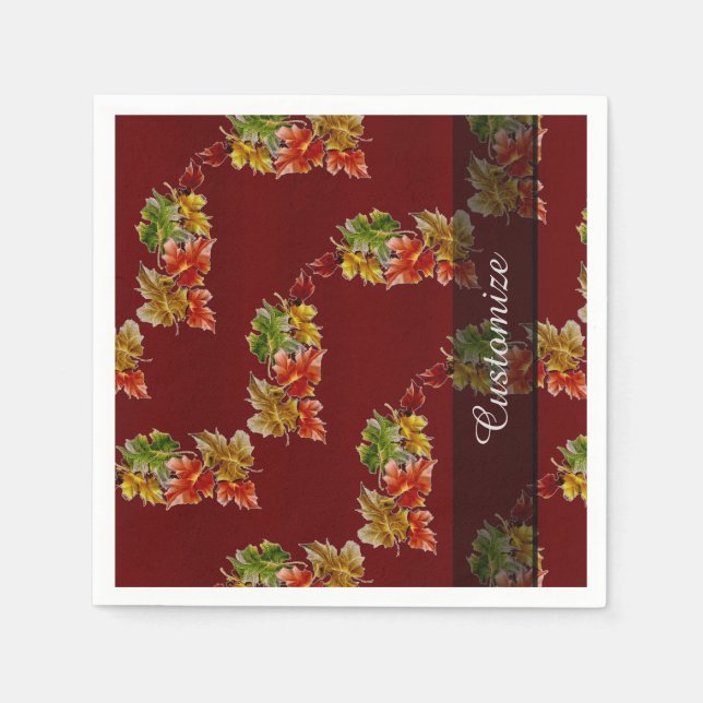 Höst löv Mönster Burgundy Red Napkins Pappersservett (Framsidan)