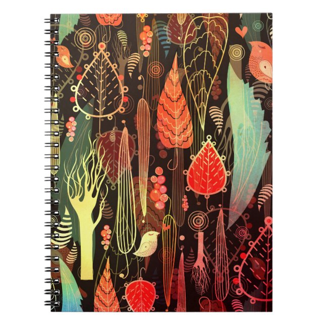 Höst löv: mörk sömlös mönster. anteckningsbok (Framsidan)