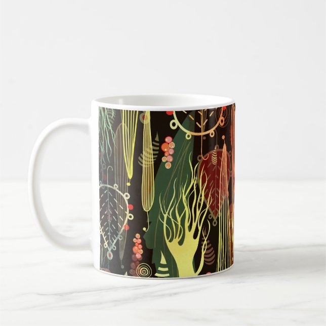 Höst löv: mörk sömlös mönster. kaffemugg (Vänster)