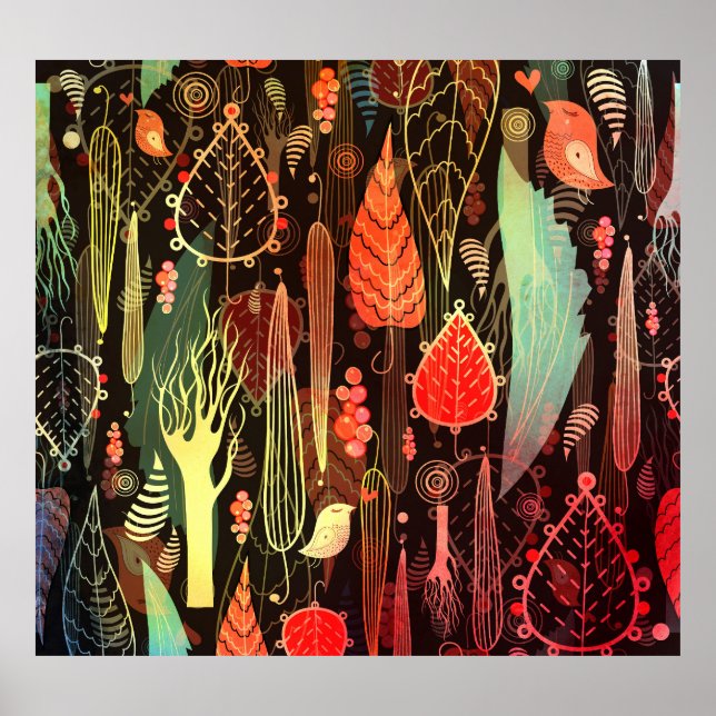 Höst löv: mörk sömlös mönster. poster (Framsidan)